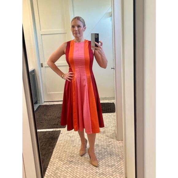 ROKSANDA x RTR Pink Red Color-Blocked Sleeveless Crewneck Midi Dress Size 6 - Picture 16 of 16